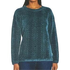 Orvis Women's Blue-Green Crew Neck Long Sleeve Chenille Sweater Size Large